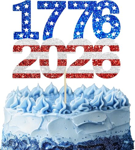 250 Years of Freedom Cake Topper, Happy 250 Years Party Decoration Supplies, 250 Anniversary USA Decorations, 1776-2026 Patriotic Decorations Blue & Red Glitter in Saudi Arabia