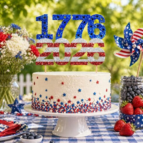 250 Years of Freedom Cake Topper, Happy 250 Years Party Decoration Supplies, 250 Anniversary USA Decorations, 1776-2026 Patriotic Decorations Blue & Red Glitter in Saudi Arabia