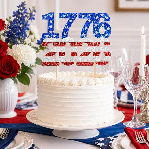 250 Years of Freedom Cake Topper, Happy 250 Years Party Decoration Supplies, 250 Anniversary USA Decorations, 1776-2026 Patriotic Decorations Blue & Red Glitter in Saudi Arabia