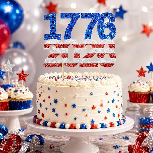 250 Years of Freedom Cake Topper, Happy 250 Years Party Decoration Supplies, 250 Anniversary USA Decorations, 1776-2026 Patriotic Decorations Blue & Red Glitter in Saudi Arabia