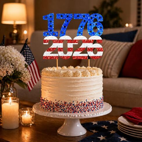 250 Years of Freedom Cake Topper, Happy 250 Years Party Decoration Supplies, 250 Anniversary USA Decorations, 1776-2026 Patriotic Decorations Blue & Red Glitter in Saudi Arabia
