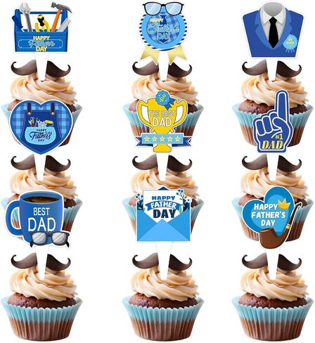 Father's Day Cupcake Toppers 36 Packs, Happy Fathers Day Cake Decorations I Love My Dad Beard & Mustache Picks for Cupcakes, Best Dad Ever Party Supplies for Father's Day Dessert Table Decor in Saudi Arabia