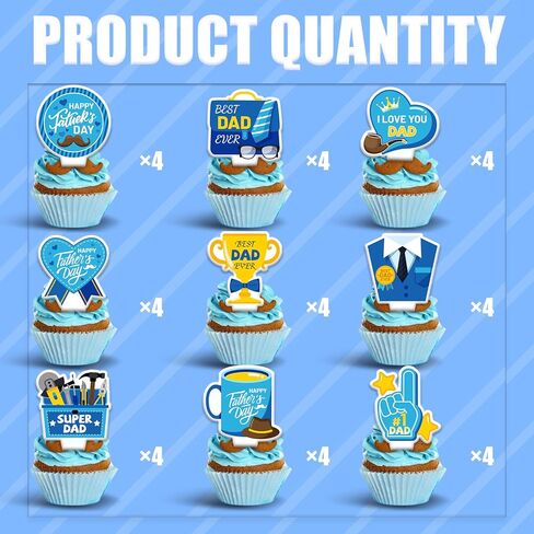 Father's Day Cupcake Toppers 36 Packs, Happy Fathers Day Cake Decorations I Love My Dad Beard & Mustache Picks for Cupcakes, Best Dad Ever Party Supplies for Father's Day Dessert Table Decor in Saudi Arabia