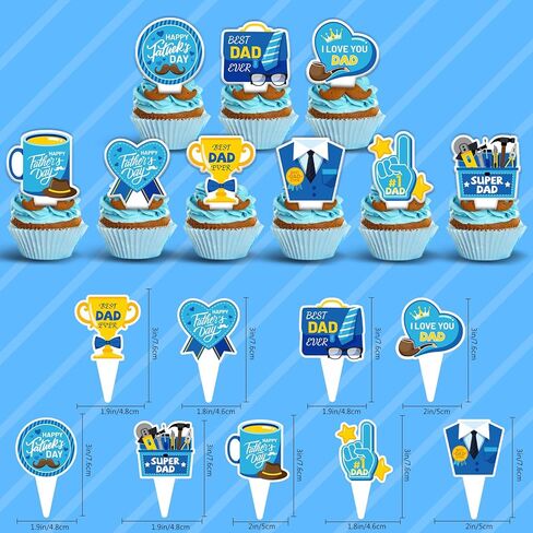 Father's Day Cupcake Toppers 36 Packs, Happy Fathers Day Cake Decorations I Love My Dad Beard & Mustache Picks for Cupcakes, Best Dad Ever Party Supplies for Father's Day Dessert Table Decor in Saudi Arabia