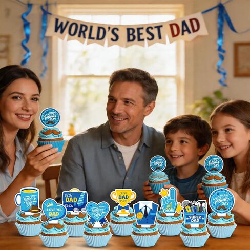 Father's Day Cupcake Toppers 36 Packs, Happy Fathers Day Cake Decorations I Love My Dad Beard & Mustache Picks for Cupcakes, Best Dad Ever Party Supplies for Father's Day Dessert Table Decor in Saudi Arabia