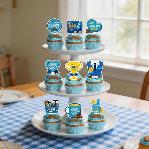 Father's Day Cupcake Toppers 36 Packs, Happy Fathers Day Cake Decorations I Love My Dad Beard & Mustache Picks for Cupcakes, Best Dad Ever Party Supplies for Father's Day Dessert Table Decor in Saudi Arabia