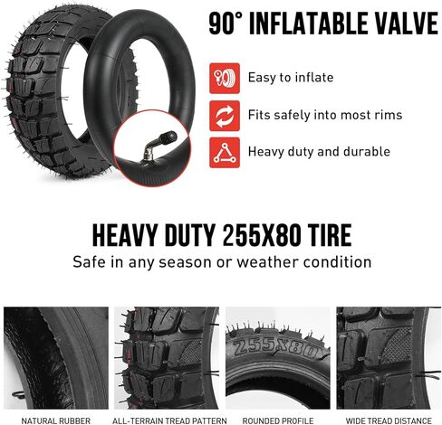 80/65-6 Scooter Tire Off Road,255x80 10x3 Tire and Tube Set,10 inch scooter tires Replacement for Nanrobot D4/D5/D6+/Apollo Pro/Kugoo Kirim M4 Pro/Varla Eagle One/Mantis 10 Electric Scooter in Saudi Arabia