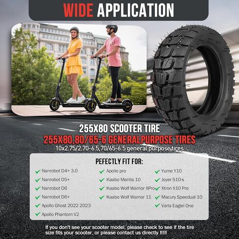 80/65-6 Scooter Tire Off Road,255x80 10x3 Tire and Tube Set,10 inch scooter tires Replacement for Nanrobot D4/D5/D6+/Apollo Pro/Kugoo Kirim M4 Pro/Varla Eagle One/Mantis 10 Electric Scooter in Saudi Arabia