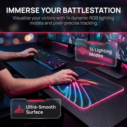 لوحة ماوس مضيئة للألعاب، لوحة مفاتيح RGB، لوحة ماوس غير قابلة للانزلاق، ملحقات الكمبيوتر، 13.79 بوصة طول × 9.85 بوصة عرض in Kuwait