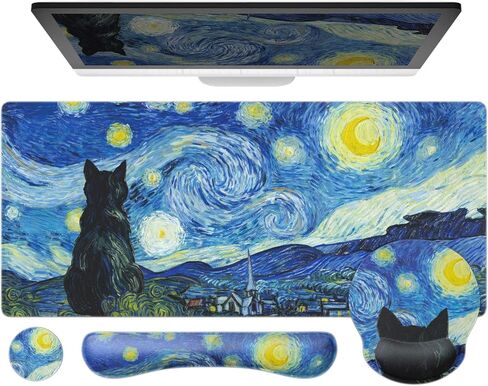 Ovenbird Mouse Pad Set 4-in-1 | Large Gaming Mousepad, Keyboard Wrist Rest, Mouse Wrist Support, Coaster | Ergonomic Office Desk Mat Accessories for Women Men | 4PCS, 35.4 x 15.7in, Purple Floral in Kuwait