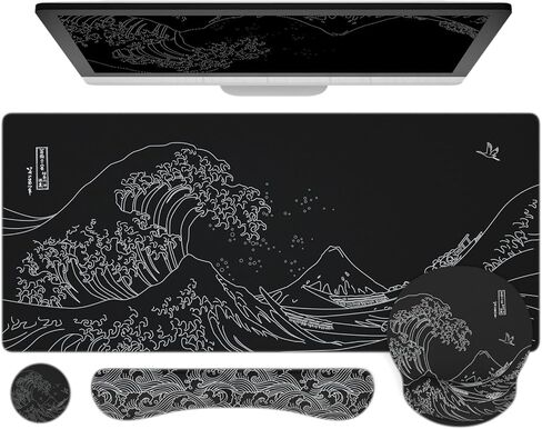 Ovenbird Mouse Pad Set 4-in-1 | Large Gaming Mousepad, Keyboard Wrist Rest, Mouse Wrist Support, Coaster | Ergonomic Office Desk Mat Accessories for Women Men | 4PCS, 35.4 x 15.7in, Purple Floral in Saudi Arabia
