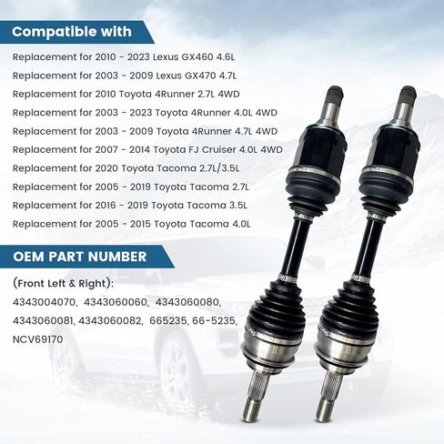 2PCS Front CV Axle Drive Shaft for Toyota 4Runner 2003-2023 Tacoma 2005-2020 FJ Cruiser 2007-2014 & Lexus GX460 2010-2023 GX470 2003-2009, Front Left & Right CV Axle Shaft Assembly Replacement 66-5235 in Saudi Arabia
