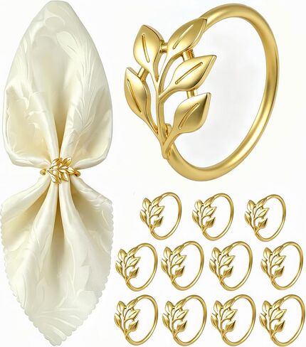Napkin Rings, Gold Napkin Rings, Shiny Metal Leaf Napkin Rings, Modern Fall Napkin Rings Set of 8, Boho Napkin Rings Bulk for Christmas, Wedding, Party, Table Decor for Cloth Napkins, 1.77" in Saudi Arabia