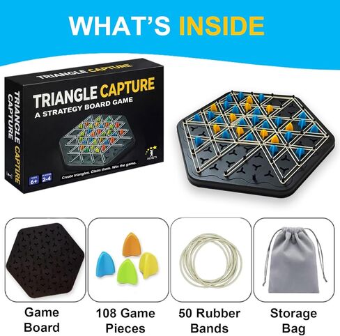 Strategy Board Game for Family Game Night - Fun Triangle Rubber Band Games for Kids Ages 6 and Up - Logic Challenge for 2-4 Players in Saudi Arabia