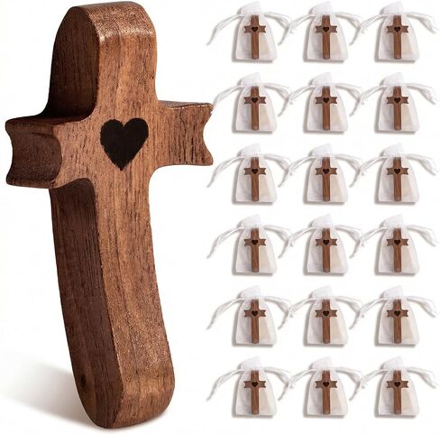 18pcs Wooden Cross Fidget, Cross My Heart/Encouragement Gift Wooden Pocket Stress, Fidget Cross Wood Christian Religious Gift, Relieve Anxiety for Yourself, Inspirational Easter Gift for Christian Faith, Prayer, Christmas Gifts in Saudi Arabia