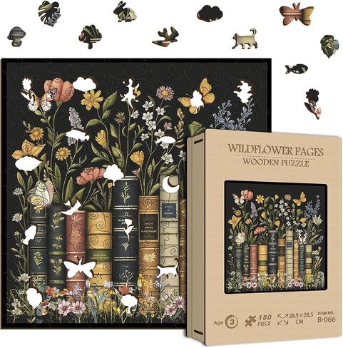 Wooden Wildflowers Puzzles for Adults 180 Pieces,Wood Wildflower Pages Jigsaw Puzzle, Vintage Book Puzzles, Plant Floral Flowers Puzzle as Home Decor in Saudi Arabia