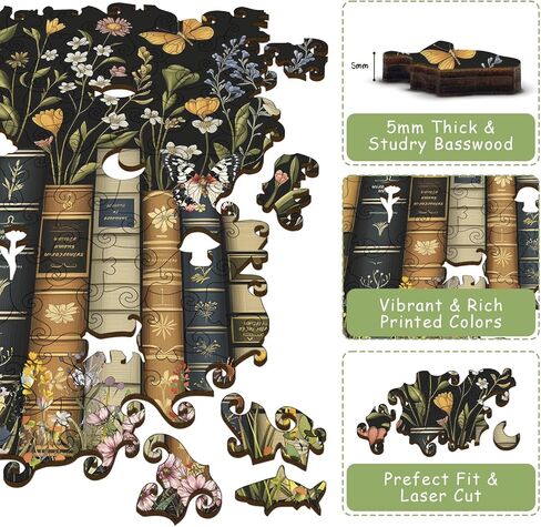 Wooden Wildflowers Puzzles for Adults 180 Pieces,Wood Wildflower Pages Jigsaw Puzzle, Vintage Book Puzzles, Plant Floral Flowers Puzzle as Home Decor in Saudi Arabia