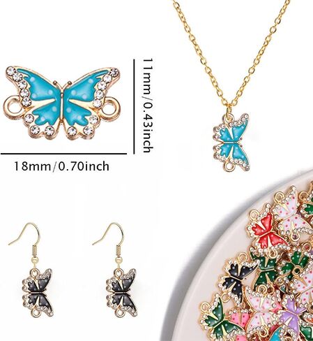 Mixed Color Butterfly Charms 40 Pcs Rhinestone Butterfly Pendant Alloy Butterfly Charms for Earrings Bracelets Necklace DIY Jewelry Pendant Making in Saudi Arabia