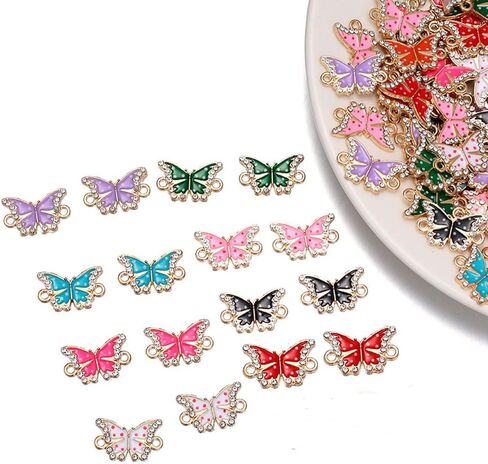 Mixed Color Butterfly Charms 40 Pcs Rhinestone Butterfly Pendant Alloy Butterfly Charms for Earrings Bracelets Necklace DIY Jewelry Pendant Making in Saudi Arabia