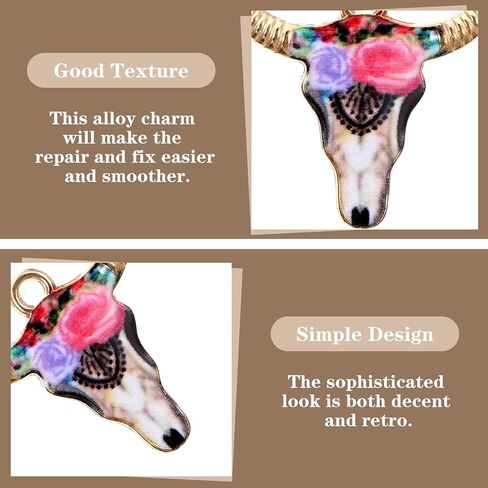Mabor 25Pcs Cow Charms, Western Charms for Jewelry Making, Small Metal Animals Enamel Charm for Earring Necklace Bracelet Making Flower Cattle Pendant for DIY Craft Supplies, Colored in Saudi Arabia