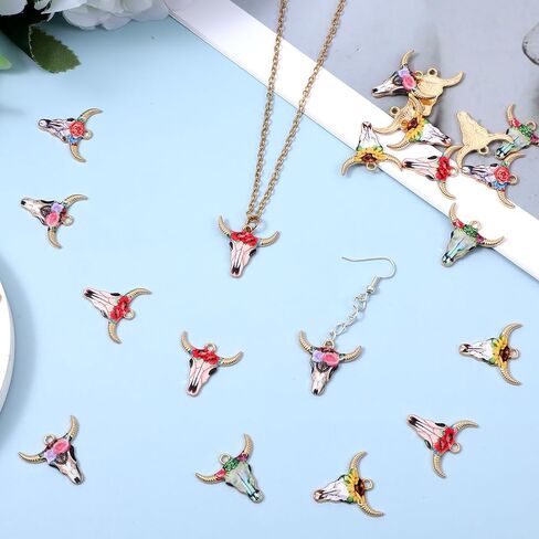 Mabor 25Pcs Cow Charms, Western Charms for Jewelry Making, Small Metal Animals Enamel Charm for Earring Necklace Bracelet Making Flower Cattle Pendant for DIY Craft Supplies, Colored in Saudi Arabia