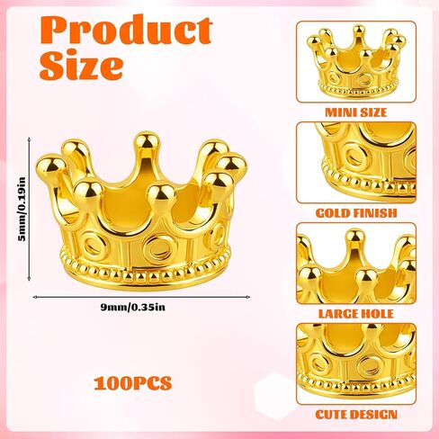 Xthrotsenk 100Pcs Mini Gold Crown Beads Charms for Bracelets Crafts Small Bulk Crown Cake Topper 3D Alloy King Queen Princess Crowns for Cake Topper Bracelet Necklace DIY Golden Jewelry Making in Kuwait