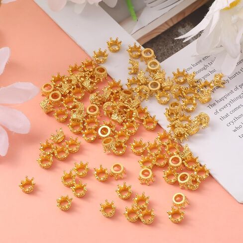 Xthrotsenk 100Pcs Mini Gold Crown Beads Charms for Bracelets Crafts Small Bulk Crown Cake Topper 3D Alloy King Queen Princess Crowns for Cake Topper Bracelet Necklace DIY Golden Jewelry Making in Kuwait