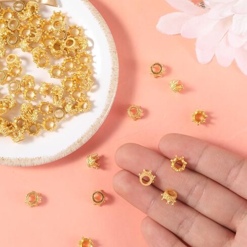 Xthrotsenk 100Pcs Mini Gold Crown Beads Charms for Bracelets Crafts Small Bulk Crown Cake Topper 3D Alloy King Queen Princess Crowns for Cake Topper Bracelet Necklace DIY Golden Jewelry Making in Kuwait