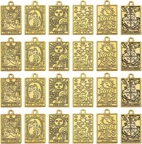 24Pcs 6 Styles Tarot Card Charms, Antique Golden Rectangle Zinc Alloy Pendants, Jewelry Making Charm Bulk for Women for Necklace Bracelet Earring Making and DIY Crafting, 0.92x0.55x0.06inch in Saudi Arabia
