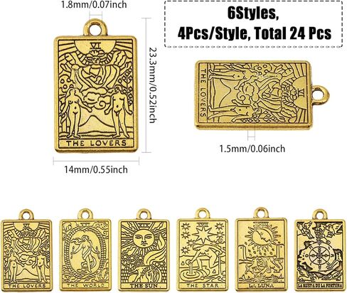 24Pcs 6 Styles Tarot Card Charms, Antique Golden Rectangle Zinc Alloy Pendants, Jewelry Making Charm Bulk for Women for Necklace Bracelet Earring Making and DIY Crafting, 0.92x0.55x0.06inch in Saudi Arabia