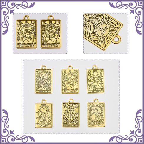 24Pcs 6 Styles Tarot Card Charms, Antique Golden Rectangle Zinc Alloy Pendants, Jewelry Making Charm Bulk for Women for Necklace Bracelet Earring Making and DIY Crafting, 0.92x0.55x0.06inch in Saudi Arabia