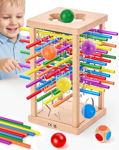 Montessori Wooden Board Game, 42 Colorful Sticks Board Games for Kids 4-6, Math Montessori Toys for 3 4 5 6 Year Olds Fine Motor Skills Toy Family Travel Games, Wooden Stick Game, Gift Boys Girls in Kuwait
