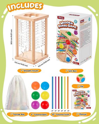 Montessori Wooden Board Game, 42 Colorful Sticks Board Games for Kids 4-6, Math Montessori Toys for 3 4 5 6 Year Olds Fine Motor Skills Toy Family Travel Games, Wooden Stick Game, Gift Boys Girls in Kuwait