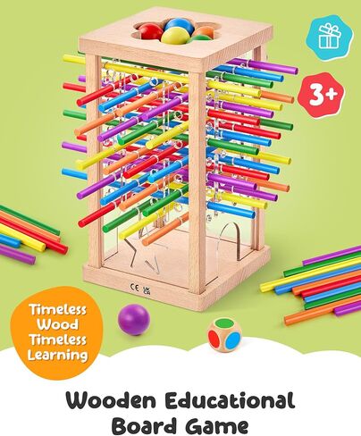 Montessori Wooden Board Game, 42 Colorful Sticks Board Games for Kids 4-6, Math Montessori Toys for 3 4 5 6 Year Olds Fine Motor Skills Toy Family Travel Games, Wooden Stick Game, Gift Boys Girls in Kuwait