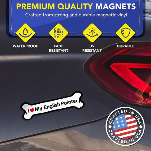 Magnet Me Up I Love My English Pointer Dog Car Magnet - 2x7 Inches, Bone-Shape Magnetic Decal for Lover Gift, for Cars, Truck, SUV & Fridge, Weatherproof, UV-Printed Full Color Vinyl Made in USA in Kuwait