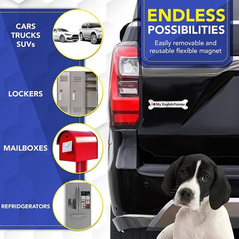 Magnet Me Up I Love My English Pointer Dog Car Magnet - 2x7 Inches, Bone-Shape Magnetic Decal for Lover Gift, for Cars, Truck, SUV & Fridge, Weatherproof, UV-Printed Full Color Vinyl Made in USA in Kuwait