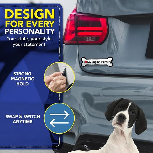 Magnet Me Up I Love My English Pointer Dog Car Magnet - 2x7 Inches, Bone-Shape Magnetic Decal for Lover Gift, for Cars, Truck, SUV & Fridge, Weatherproof, UV-Printed Full Color Vinyl Made in USA in Kuwait