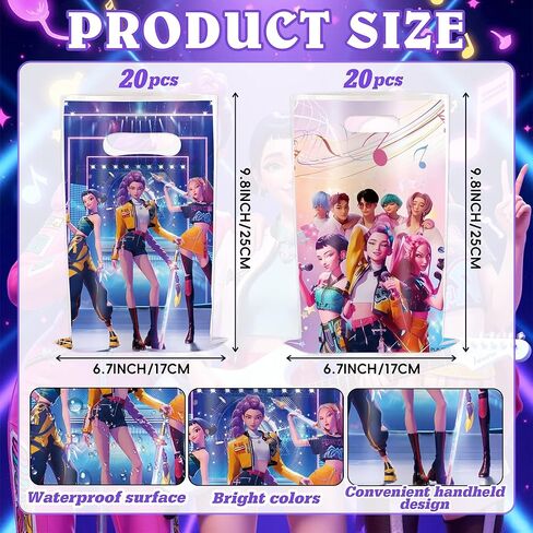 COFEMY 40Pcs Korean Idol Dem Movie Party Gift Bags, Plastic Gift Bags with Handles, Perfect for cartoon parties, ideal for kids, and great for family events, prizes, carnivals, and Christmas in Saudi Arabia