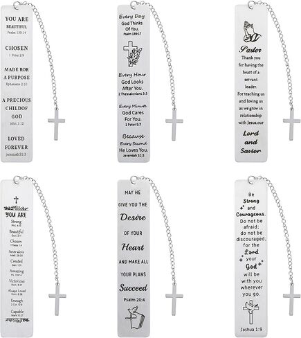6PCS Metal Christian Bookmarks with Inspirational Bible Verses Stainless Steel Cross Pendant Tassel，Religious Gift Accessories for Church Readers Believers (Bible Verses) in Saudi Arabia