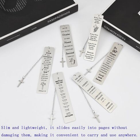 6PCS Metal Christian Bookmarks with Inspirational Bible Verses Stainless Steel Cross Pendant Tassel，Religious Gift Accessories for Church Readers Believers (Bible Verses) in Saudi Arabia