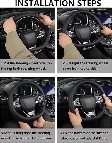 غطاء عجلة القيادة على شكل D لسيارة Ford Mustang 2015-2026، قاعدة مسطحة 14.5-15 بوصة جلد مثقوب غير قابل للانزلاق ومقبض مسامي إصدار عالمي ملحقات داخلية للسيارة (أسود) in Kuwait