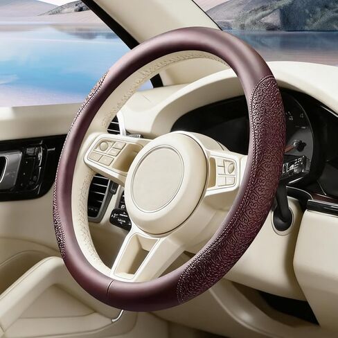 Beige White Panda Steering Wheel Cover, Nappa Leather Material, Universal 14.5-15 Inch Leather, Breathable, Anti-Slip, Odorless Steering Wheels Accessories for Men Women in Saudi Arabia