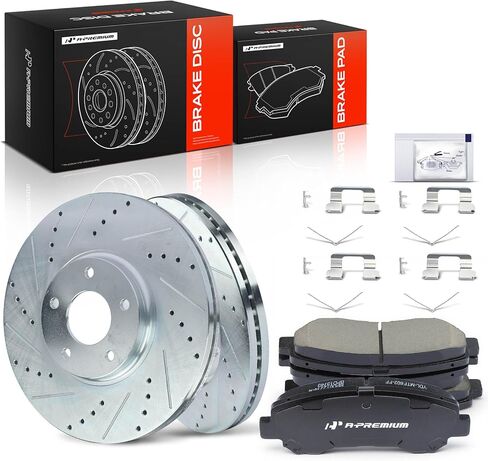 A-Premium 12.58 inch (319.6mm) Front Vented Disc Brake Rotors + Ceramic Pads Kit Compatible with Select Nissan Models - Maxima 2009-2014/2016-2019, 6-PC Set in Saudi Arabia