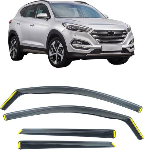 IKON MOTORSPORTS في أقنعة نافذة القناة المتوافقة مع جميع موديلات Hyundai Tucson 2016-2021، في نمط القناة حقن PC واقي المطر الأسود، عاكسات الرياح الجانبية للنافذة 4 قطع in Kuwait