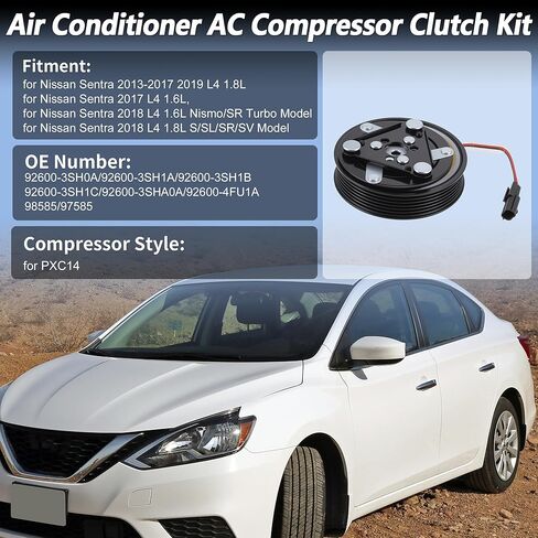 طقم قابض ضاغط مكيف الهواء لنيسان سنترا 2013-2019 L4 1.6L 1.8L لضاغط PXC14 قابض ضاغط التيار المتردد 92600-3SH0A/92600-3SH1A/92600-4FU1A/98585 in Kuwait