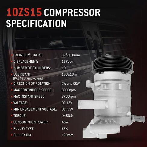HYR Automotive Air Conditioning Compressor AC Compressor with Clutch Compatible with Chevrolet Equinox 2010-2011, GMC Terrain 2010-2011, 3.0L, 6 Grooves, 15926954, 68676, 67676 in Kuwait
