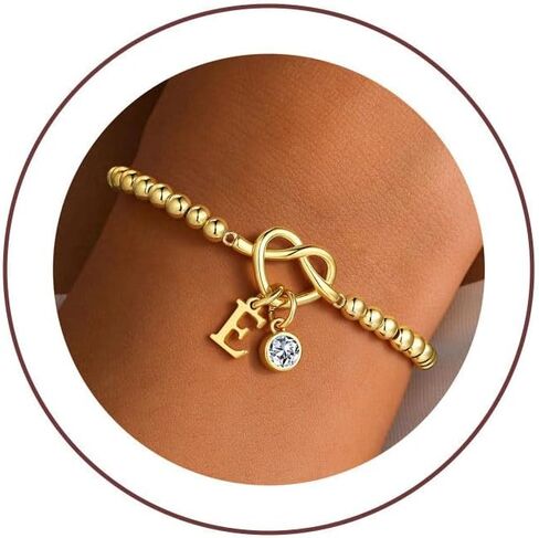 Turandoss Knot Birthstone Initial Beaded Bracelets for Women - 14K Gold Plated Letter Beaded Bracelet Dainty Love Knot 12 Month Birthstone Bracelets Bridesmaid Birthday Gifts Jewelry in Saudi Arabia