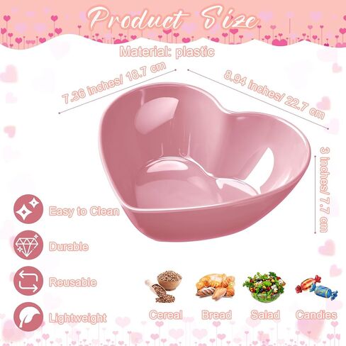 Layhit 2 Pcs Heart Shaped Bowl Valentine's Day Salad Bowls Heart Appetizer Bowls Plastic Snacks Bowls Holder for Fruits Candy Dessert Kitchen Cooking Gift(Red and Pink,8.94 Inch) in Saudi Arabia