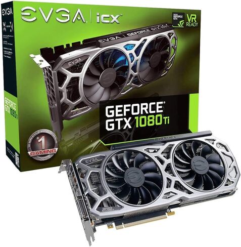 EVGA GeForce GTX 1080 Ti SC2 Gaming، 11GB GDDR5X، تقنية iCX - 9 أجهزة استشعار حرارية وRGB LED G/P/M، مروحة غير متزامنة، بطاقة رسومات بتصميم تدفق الهواء الأمثل 11G-P4-6593-KR (متجددة) in Saudi Arabia