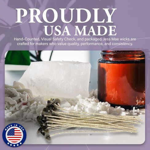 50 Pack | Jess Mae® ECO 10 Candle Wicks | 6 Inch | Pre-Tabbed & Pre-Waxed | Cotton Paper-Core Wicks with Metal Sustainer Tabs | for Soy, Paraffin, Beeswax, Coconut & Gel Container Candle Making in Saudi Arabia